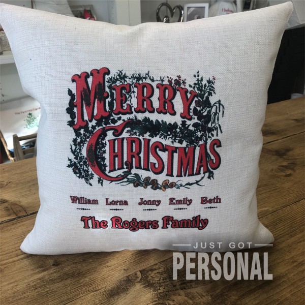 Personalised Traditional Christmas Family Cushion - Rogers Design